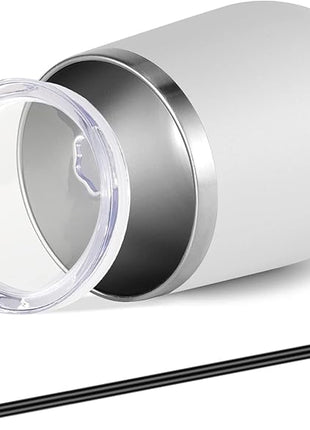 VEGOND Wine Tumblers Bulk 12 Pack, 12oz Stainless Steel Stemless Wine Glass with Lids and Straws, Double Wall Vacuum Insulated Tumbler Cup, Coffee Mug for Cold Hot Drinks