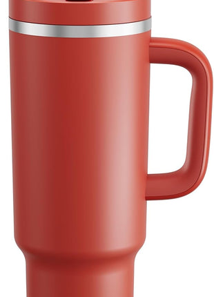 40 oz Tumbler with Handle and Straw: Stainless Steel Insulated Tumbler Keeps Cold for 24 Hours, Leakproof Travel Cup Fits in Cup Holder and BPA-Free,Medium Carmine