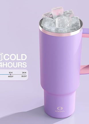 40 oz Tumbler with Handle and Straw: Stainless Steel Insulated Tumbler Keeps Cold for 24 Hours, Leakproof Travel Cup Fits in Cup Holder and BPA-Free, Mauve
