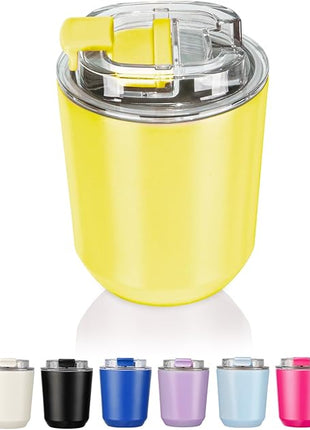 Puraville Insulated Tumblers with Lid, 10 oz Travel Coffee Mug Stainless Steel Vacuum Cup, Leak Proof Reusable Double Walled Coffee Tumbler for Iced and Hot Drinks, Yellow