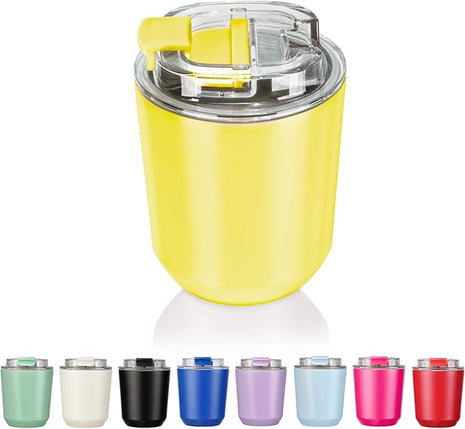 Puraville Insulated Tumblers with Lid, 10 oz Travel Coffee Mug Stainless Steel Vacuum Cup, Leak Proof Reusable Double Walled Coffee Tumbler for Iced and Hot Drinks, Yellow