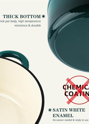 Overmont Enameled Cast Iron Dutch Oven - 7QT Pot with Lid Cookbook & Cotton Potholders - Heavy-Duty Cookware for Braising, Stews, Roasting, Bread Baking bottle green
