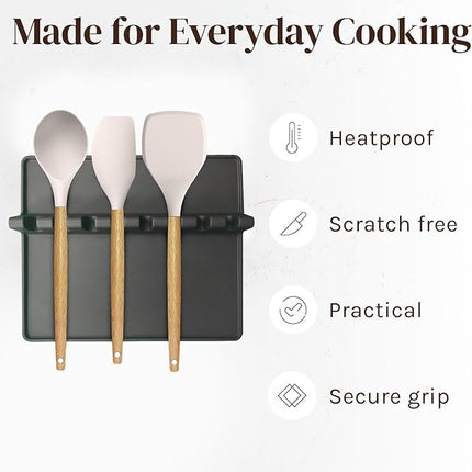 Black XL Silicone Spoon Rest for Stove Top with Drip Pad (1 Pack) - Heat-Resistant, BPA-Free Utensil Rest & Spoon Holder for Kitchen Counter - Grill Utensil Holder for Spatulas, Tongs, Ladles