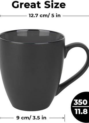 MIAMIO - Set of 6 Stoneware Coffee Mugs 12 Ounce/Cup Set - Le Papillon Collection (Black)