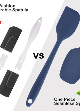 Silicone Spatulas Set, Rubber Spoon Spatula Heat Resistant Spoonula One Piece Design Seamless Spatula Non-Stick Scrapers Baking Mixing Tool (Dark Blue)