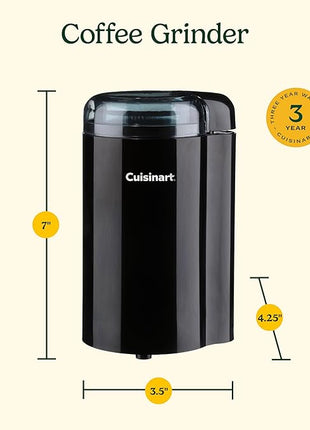 Cuisinart Coffee Grinder, One Touch Control Coffee Bean Grinder with Stainless Steel Bowl and Blades, 2.5 oz/70g Capacity Enough for 12 Cups, On/Off Switch with Safety Interlock, DCG-20BKN, Black
