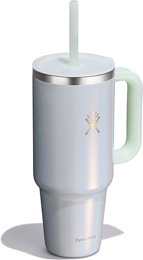Hydro Flask 40 Oz Travel Tumbler with Handle, Lid and Straw - Insulated Stainless Steel in 40 Oz Glimmer Blue