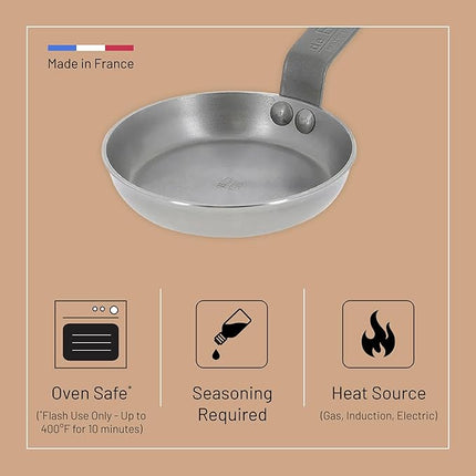 De Buyer MINERAL B Carbon Steel Egg & Pancake Pan - 4.75” Diameter - PFAS, PFOA & PFOS Free - Made in France