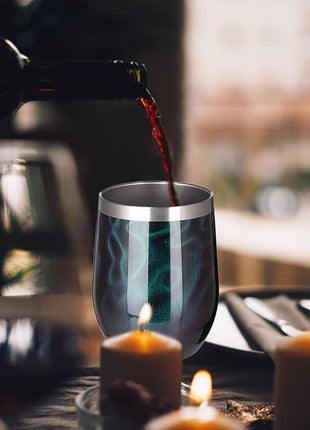 MEZMUT 12 Oz Insulated Wine Tumbler with Lid Double Wall Vacuum Stainless Steel Wine Glass Coffee Mug Insulated Tumbler Cup for Champaign, Cocktail, Beer (Deep Green, 1 Pack)