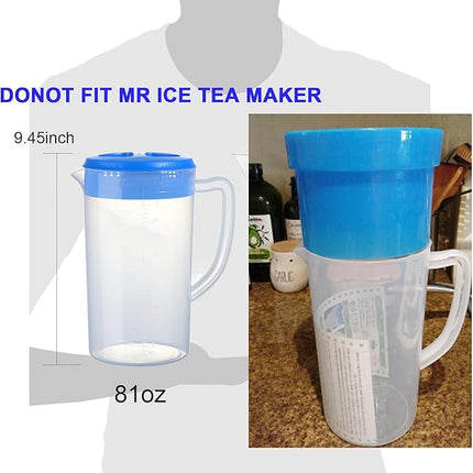 0.66 Gallon/2.5 Litre Plastic Pitcher with Lid BPA-FREE Eco-Friendly Carafes Mix Drinks Water Jug for Hot/Cold Lemonade Juice Beverage Jar Ice Tea Kettle (Blue, 81oz)