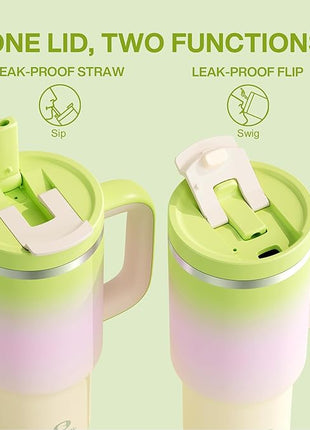 ENCOOL 32 oz Tumbler with Handle and Straw: Stainless Steel Insulated Tumbler Keeps Cold for 24 Hours, Leakproof Travel Cup Fits in Cup Holder and BPA-Free, Morning Dew