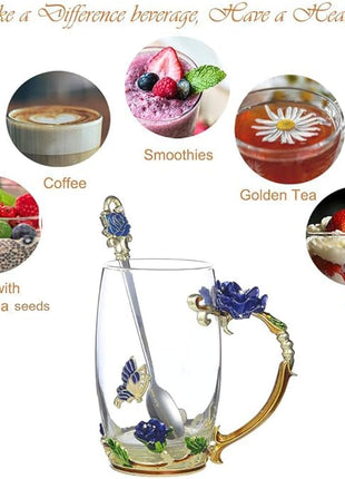Gifts for Mom Women Mothers Day Flower Cups Tea Mug With Tea Spoon Valentines Day Christmas Gift Use Gift Package