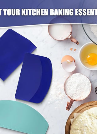 Walfos Dough Scraper Set of 3, Flexible Silicone Bowl Spatula, Kitchen Plastic Bench Dough Scraper Tool for Bread Dough, Sourdough, Cake, Fondant Icing, Blue & Teal/Aqua…