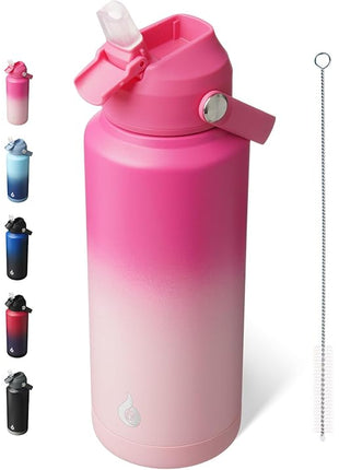 BJPKPK Water Bottle with Straw Lid, 32oz Vacuum Insulated Water Bottles, Metal Stainless Steel Thermo for Sports, Travel, BPA Free Leak Proof Thermo, Cups, Flasks, Tumblers,Cherry