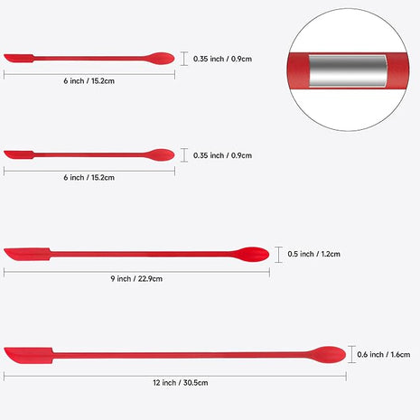 Mini Spatula Silicone Spatula Set - 4pcs Small Makeup Scrapers for Cosmetics, Reusable Beauty Tiny Tools, Thin Jar Scraper, Get the Last of the Makeup Out of the Bottle(Red)