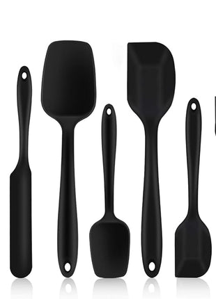 Silicone Spatula Set of 7, P&P CHEF Heat-Resistant Rubber Spatulas Kitchen Utensils Set for Non-stick Cooking Baking Mixing, Seamless & Flexible Design, Dishwasher Safe, Black