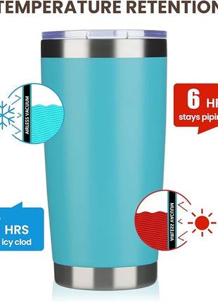 MEWAY 20oz Tumbler 8 Pack Double Wall Vacuum Insulated Travel Mug Bulk, Stainless Steel Tumblers with Lid and Straw, Durable Powder Coated Coffee Cups for Cold & Hot Drinks (Light Blue, 8)
