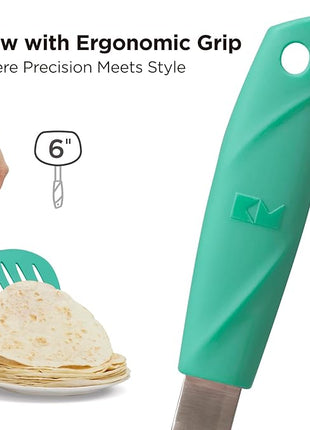 Kitchen Mama WaltzGrip Platinum Silicone Pancake Spatula Turner: Heat Resistant Flexible, Stainless Steel Core, Nonstick, Dishwasher Safe, Flipper – Ideal Kitchen Cookware for Eggs, Fish, Meat (Teal)