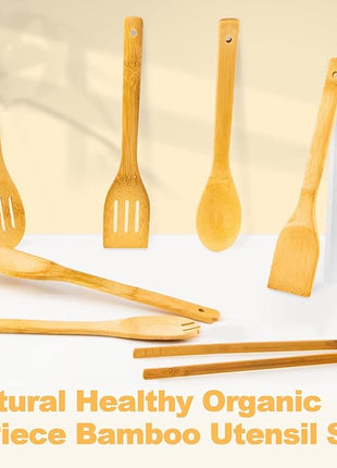 Wooden Spoons for Cooking 7-Piece, Kitchen Nonstick Bamboo Cooking Utensils Set, Healthy Bamboo Wooden Spatula Spoon for Cooking