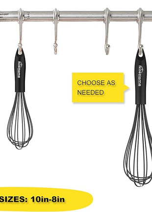 NileHome Silicone Whisk Set 10" 12" Kitchen Whisk Kitchen Wisk Wire Whisks for Cooking, Whisking, Blending, Beating, Stirring-Black