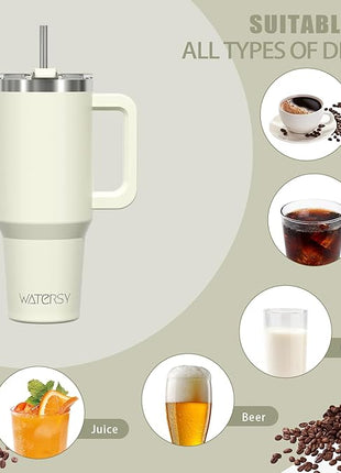 20 oz Tumbler with Handle,Tumbler with Lid and Straw,Double Wall Insulated Cup Stainless Steel Travel Mug(Cold for 34 Hours),Water Bottle for Iced Tea,Coffee,Cold Beverages(Cream White)