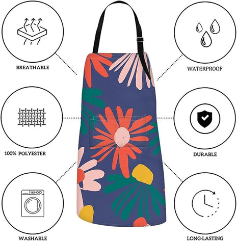 Britimes Floral Flower Spring Leaf Apron Home Kitchen Cooking Baking Gardening for Women Men with Pockets 32x28 inch