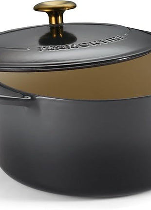 Tramontina Bestow Enameled Cast Iron Dutch Oven Pot with Lid, Round 5.5-quart, Smoke (Gold Knob)