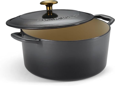 Tramontina Bestow Enameled Cast Iron Dutch Oven Pot with Lid, Round 5.5-quart, Smoke (Gold Knob)