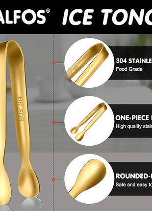 Walfos Small Gold Tongs For Serving,Food Grade Stainless Steel 4" Mini Tongs Appetizers for Parties Catering, Sugar，Desserts，Tea Party, Coffee Bar, Set of 12 （Gold）