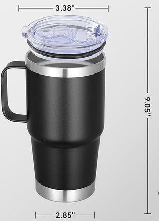 20 oz Stainless Steel Tumbler with Handle Metal Insulated Coffee Travel Mug with Handle Double Wall Tumbler Cup with Lid and Straw, 12 packs(1, NEW Black)