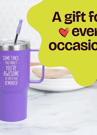 KLUBI Christmas Gifts for Women Coworkers - Sometimes You Forget Your Awesome Gift 20 Ounce Purple Tumbler With Handle - Xmas Gifts for Women Friend Funny You Are Awesome Cup