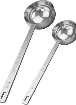 Orblue Premium Coffee Scoop Set - 1 Tbsp (15ml) & 2 Tbsp (30ml) Measuring Tablespoon - Stainless Steel Coffee Measuring Spoon and Scooper with Long Handles - Pack of 2