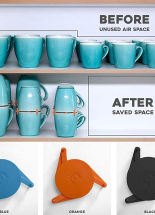 ELYPRO Coffee Mug Organizers and Storage, Kitchen Cabinet Shelf Organizer - Cupboard and Pantry Organization, Expandable Stackable Gadget for Tea Cup and Coffee Mugs, Save Space (Black)