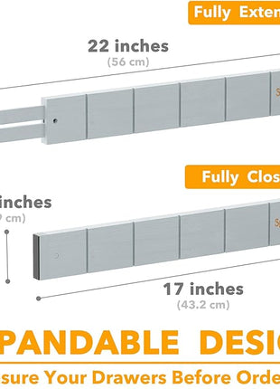 SpaceAid Bamboo Drawer Dividers with Inserts and Labels, Kitchen Adjustable Drawer Organizers, Expandable Organization for Home, Office, Dressers, 7 Dividers with 15 Inserts (17"-22" Gray)