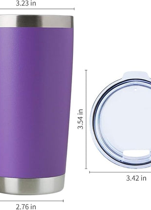 DOMICARE 20oz Stainless Steel Tumbler Bulk with Lid, Double Wall Vacuum Insulated Travel Mug, Powder Coated Coffee Cup (Powder Purple, 4)