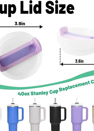 40 OZ Tumbler Lid Replacement Fit for Stanley Cup, 2 Pack Clear Replacement Lids Fit for Stanley Travel Tumbler, Spill Proof Tumbler Covers for Stanley Cup Accessories (Opaque - Purple)