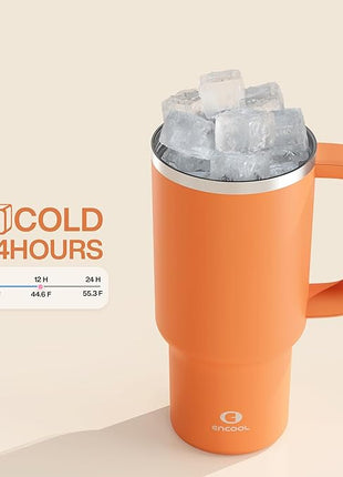 32 oz Tumbler with Handle and Straw: Stainless Steel Insulated Tumbler Keeps Cold for 24 Hours, Leakproof Travel Cup Fits in Cup Holder and BPA-Free,Moderate Orange