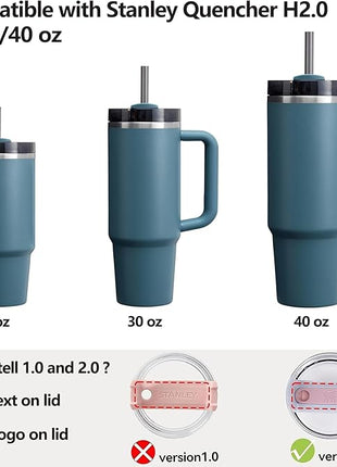 Silicone Spill Stopper Set Compatible with Stanley Cup 2.0 30oz & 40oz with Straw Cover (Set of 2, Blue Spruce)