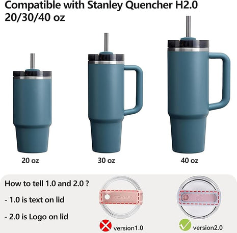 Silicone Spill Stopper Set Compatible with Stanley Cup 2.0 30oz & 40oz with Straw Cover (Set of 2, Blue Spruce)