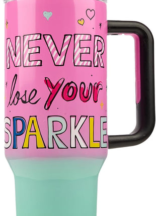 Bioworld Hello Kitty “Never Lose Your Spark” Vacuum Insulated 40 Oz. Pink & Green Ombre Stainless Steel Tumbler with Leak-Proof Lid & Easy Carry Handle for Travel or Home