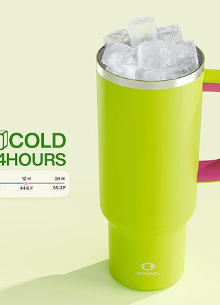 ENCOOL 40 oz Tumbler with Handle and Straw: Stainless Steel Insulated Tumbler Keeps Cold for 24 Hours, Leakproof Travel Cup Fits in Cup Holder and BPA-Free,Acid Green
