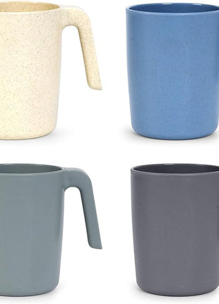 shopwithgreen 15 oz Wheat Straw Cup with Handles, Unbreakable Drinking Glasses Stackable | Reusable Water Tumbler, Mug Set for Coffee, Wine, Camping, BPA-Free | Dishwasher & Microwave Safe