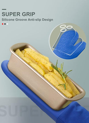 sungwoo Silicone Oven Mitts, Heat Resistant Oven Gloves with Quilted Liner Non-Slip Textured Grip Perfect for BBQ, Baking, Cooking and Grilling - 1 Pair 13.8 Inch Royal Blue