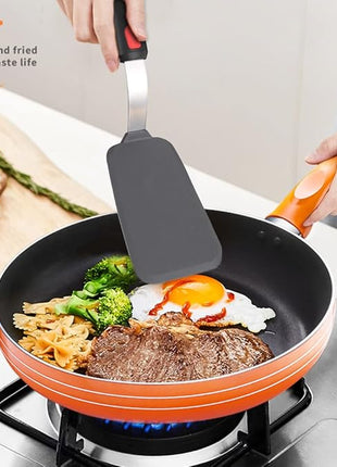 Tenta Tenta Kitchen 3 Pack Flexible Silicone Spatula Turner Set Slotted Fish Spatula-600F Heat Resistant,Wide Slotted Turners Spatulas,Omelet Spatulas for Flipping Eggs,Burgers,Crepes Etc, Grey/Black