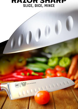 Dalstrong Santoku Knife - 7 inch - Gladiator Series - High Carbon German Steel - Crimson Red ABS Handle Kitchen Knife - Vegetable Knife - Sheath Included - Cooking Chef Knife - NSF Certified