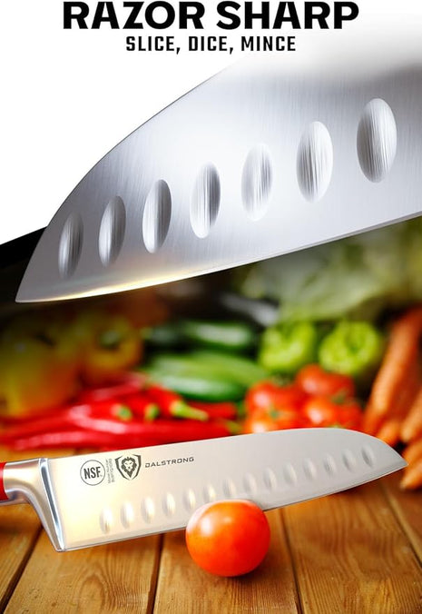 Dalstrong Santoku Knife - 7 inch - Gladiator Series - High Carbon German Steel - Crimson Red ABS Handle Kitchen Knife - Vegetable Knife - Sheath Included - Cooking Chef Knife - NSF Certified