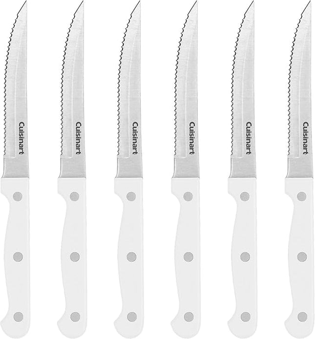 Cusinart Knife Set, 6pc Steak Knife Set with Steel Blades for Precise Cutting, Lightweight, Stainless Steel & Durable, C77TR-6PSKW, White