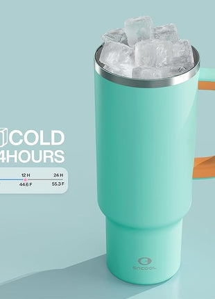40 oz Tumbler with Handle and Straw: Stainless Steel Insulated Tumbler Keeps Cold for 24 Hours, Leakproof Travel Cup Fits in Cup Holder and BPA-Free,Soft Cyan