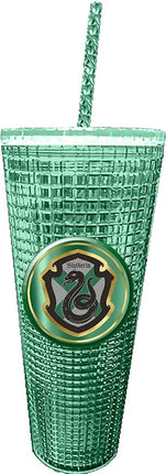 Spoontiques Harry Potter Diamond Tumbler, 20oz - Textured Cup w/Staw, Double Wall Insulated, BPA Free - Slytherin