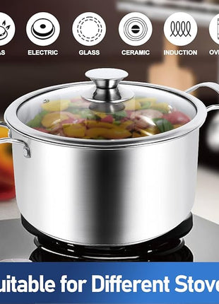 Aufranc 10-Piece Pots and Pans Set, Stainless Steel Cookware Set- Includes Ergonomic Handle Saucepans, Skillets, Dutch Oven, Stockpot, Steamer & More - Premium Pots and Pans for Home Chefs